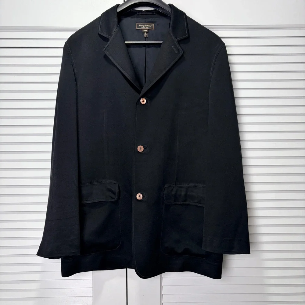 Tommy Bahama L Island Soft Black 100% Silk 3-Button Blazer Jacket